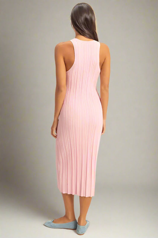 HYFVE - Pink Ribbed Knit Midi Dress