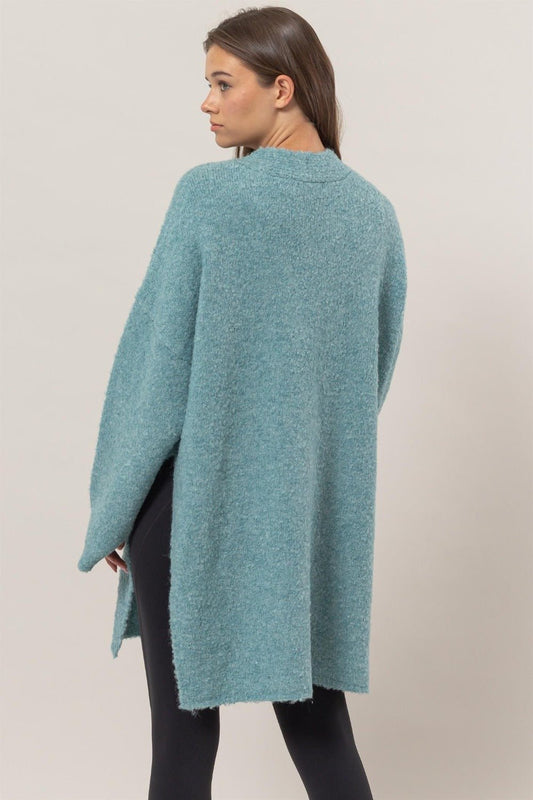 HYFVE - Rosette Detail Longline Cardigan in Ocean Blue