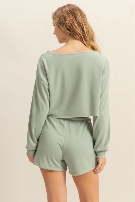 HYFVE - Sage Green Cropped Lounge Top with Long Sleeves