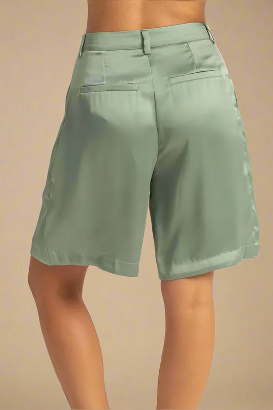 HYFVE - Sage Green Satin Pleated Shorts