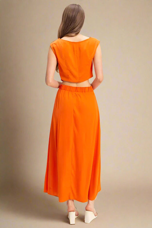 HYFVE - Sunset Orange Crop Top and Maxi Skirt Set