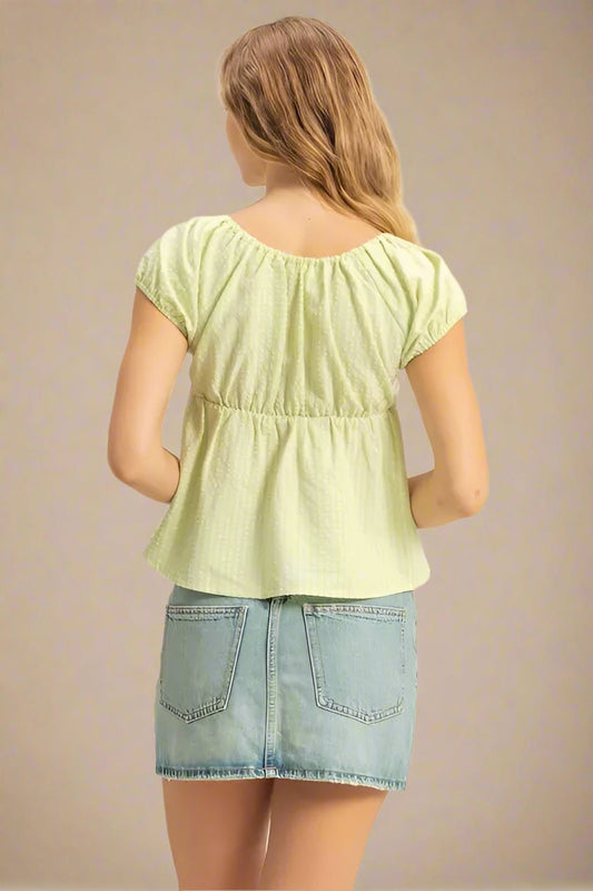 HYFVE - Swiss Dot Peplum Top in Soft Lime