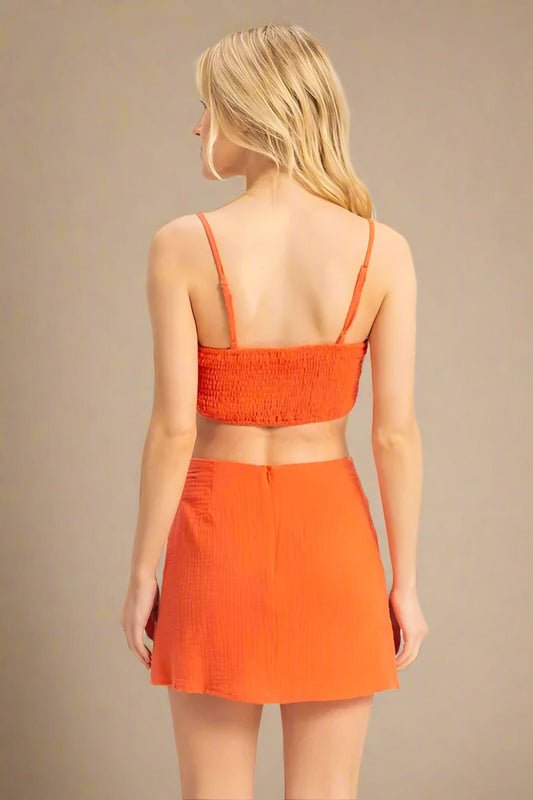 HYFVE - Tangerine Orange Textured Mini Skirt Set