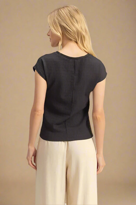 HYFVE - Textured Black Cap Sleeve Top