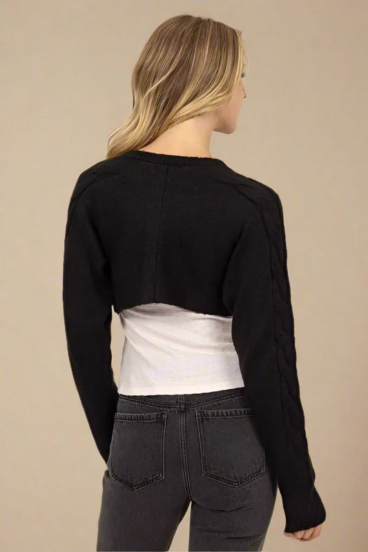 HYFVE - Tie - Front Shrug Knit Bolero in Black