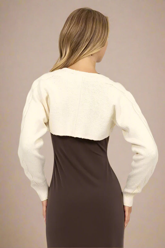 HYFVE - Tie - Front Shrug Knit Bolero in Ivory Cream