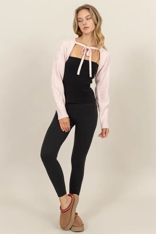 HYFVE - Tie - Front Shrug Knit Bolero in Soft Blush Pink