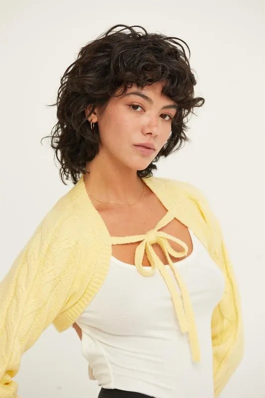 HYFVE - Tie - Front Shrug Knit Bolero in Soft Butter Yellow