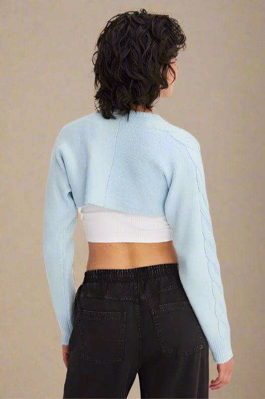 HYFVE - Tie - Front Shrug Knit Bolero in Soft Sky Blue