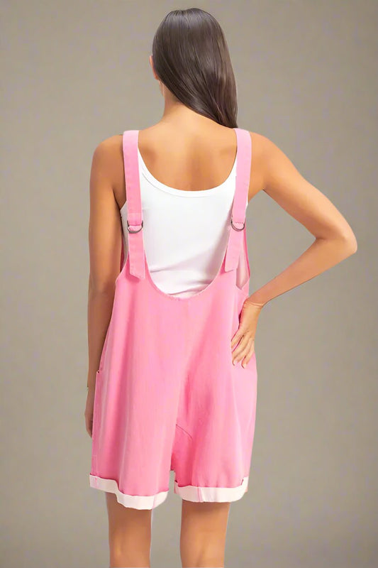 HYFVE - Washed Cotton Overall Romper in Bright Pink