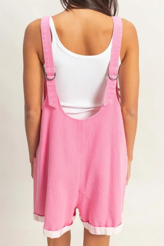 HYFVE - Washed Cotton Overall Romper in Bright Pink
