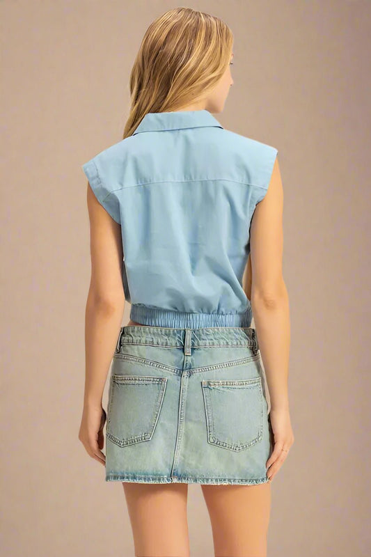 HYFVE - Washed Denim Blue V - Neck Popover Top