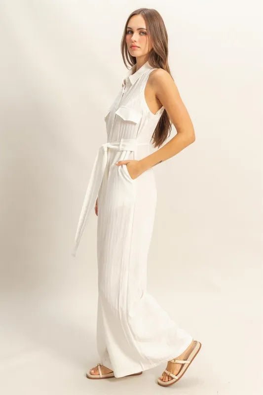 HYFVE - White Belted Wide - Leg Jumpsuit