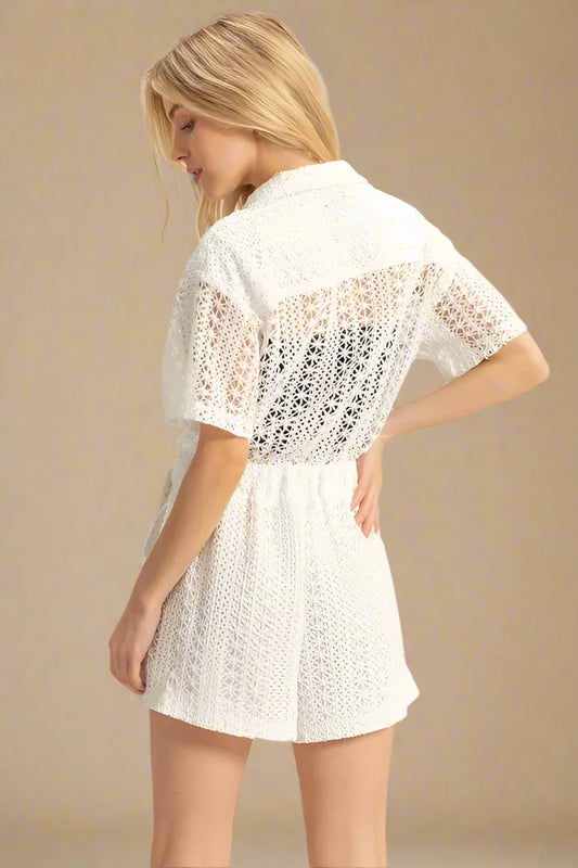 HYFVE - White Crochet Button - Up Romper