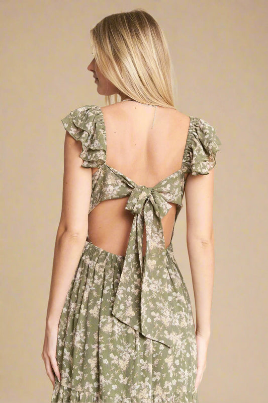Jade By Jane - Olive Floral Ruffle Strap Maxi Dress