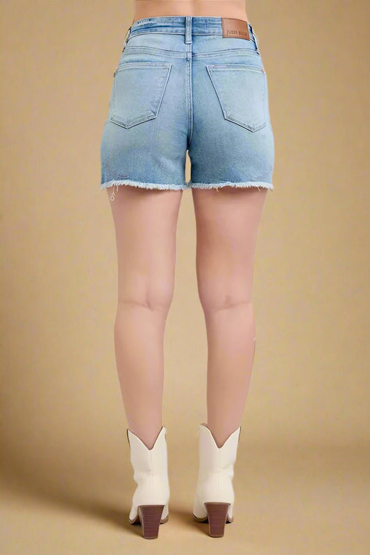 Judy Blue - Classic Medium Wash Frayed Hem Denim Shorts