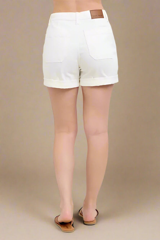 Judy Blue - Crisp White Drawstring Denim Shorts