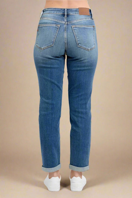 Judy Blue - Cuffed Straight Leg Jeans – Medium Wash