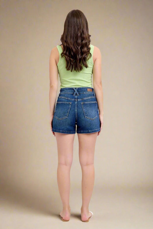 Judy Blue - Dark Wash Double Button Waistband Denim Shorts