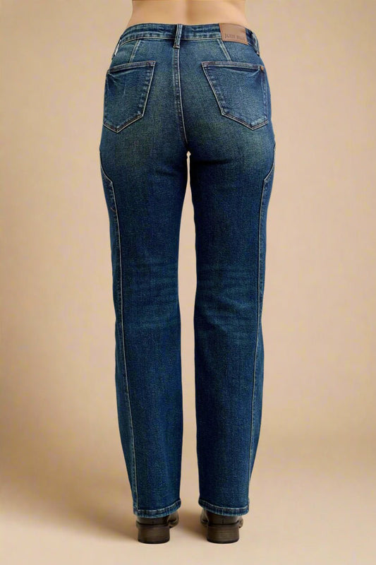 Judy Blue - Dark Wash High Rise Straight Leg Jeans with Seam Detail