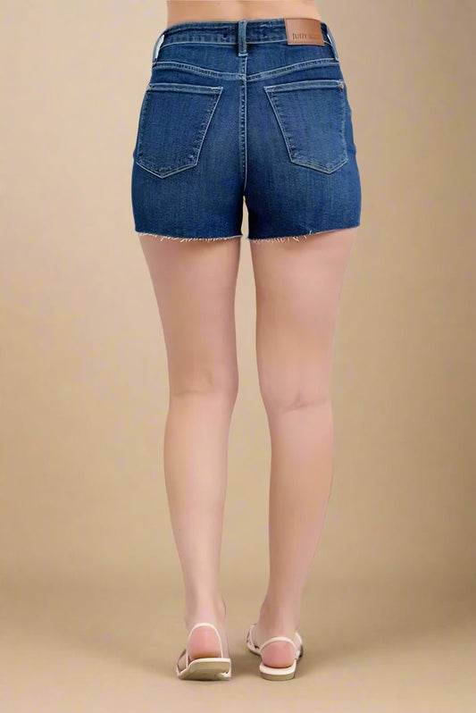 Judy Blue - Dark Wash Raw Hem Denim Shorts