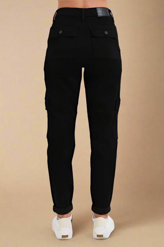 Judy Blue - Drawstring Denim Cargo Joggers – Black
