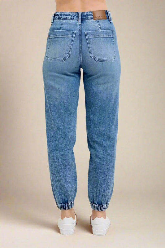 Judy Blue - Drawstring Jogger Jeans in Medium Wash Denim