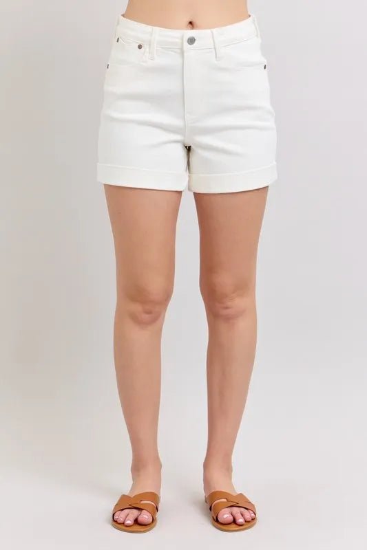Judy Blue - High Rise Cuffed Denim Shorts – Clean White Wash