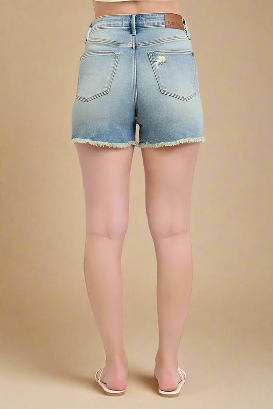 Judy Blue - Light Wash Distressed Denim Shorts