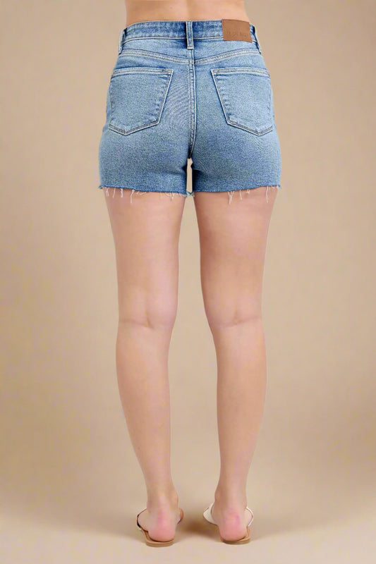 Judy Blue - Light Wash Distressed High Rise Denim Shorts