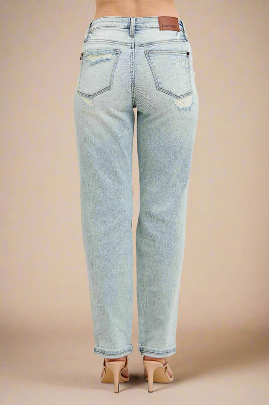 Judy Blue - Light Wash Distressed Straight Leg Jeans
