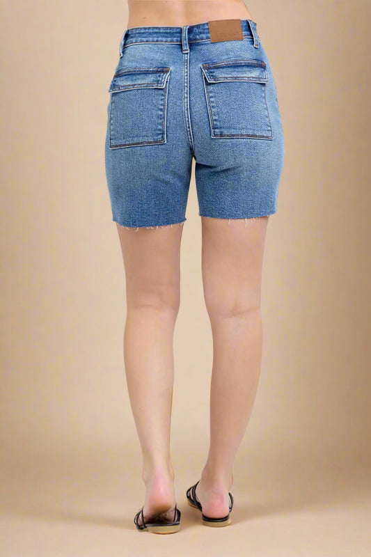 Judy Blue - Medium Wash Utility Pocket Denim Shorts
