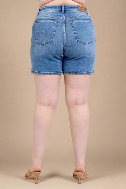 Judy Blue - Mid Wash Double Button Denim Shorts