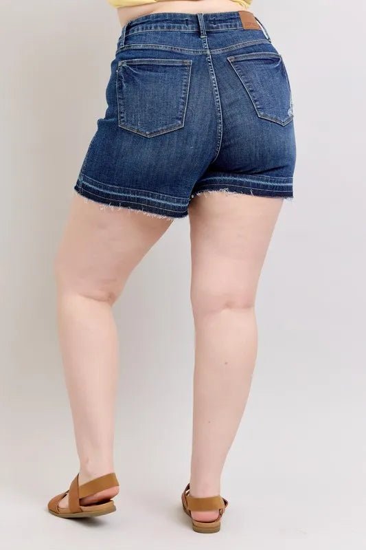 Judy Blue - Plus Size High Rise Raw Hem Denim Shorts – Faded Indigo Wash