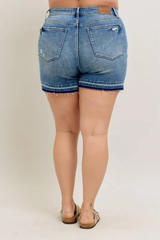 Judy Blue - Plus Size High Rise Raw Hem Denim Shorts – Light Vintage Wash