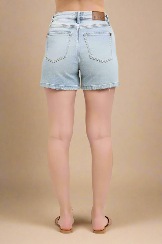 Judy Blue - Raw Hem Light Wash Denim Shorts