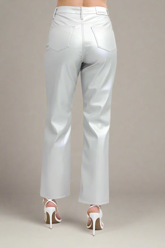 Judy Blue - Vegan Leather Straight Leg Pants in Silver Mist
