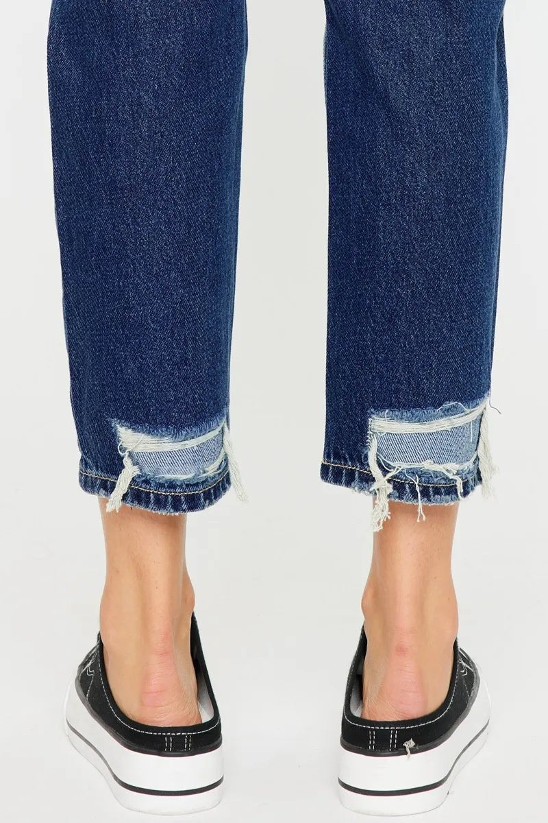 Kancan - High - Rise Distressed Boyfriend Jeans – Dark Wash Denim