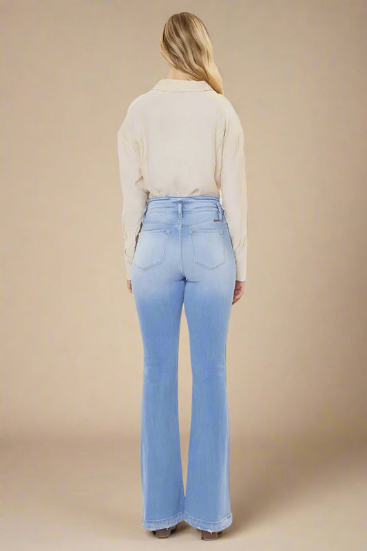 Kancan - High - Rise Light Wash Button - Fly Flare Jeans