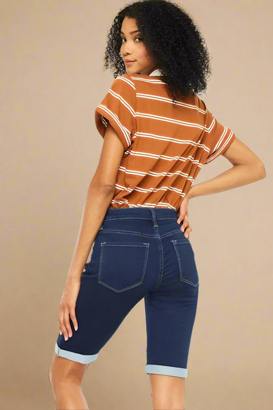 Kancan - Mid Rise Cuffed Denim Bermuda Shorts – Dark Wash