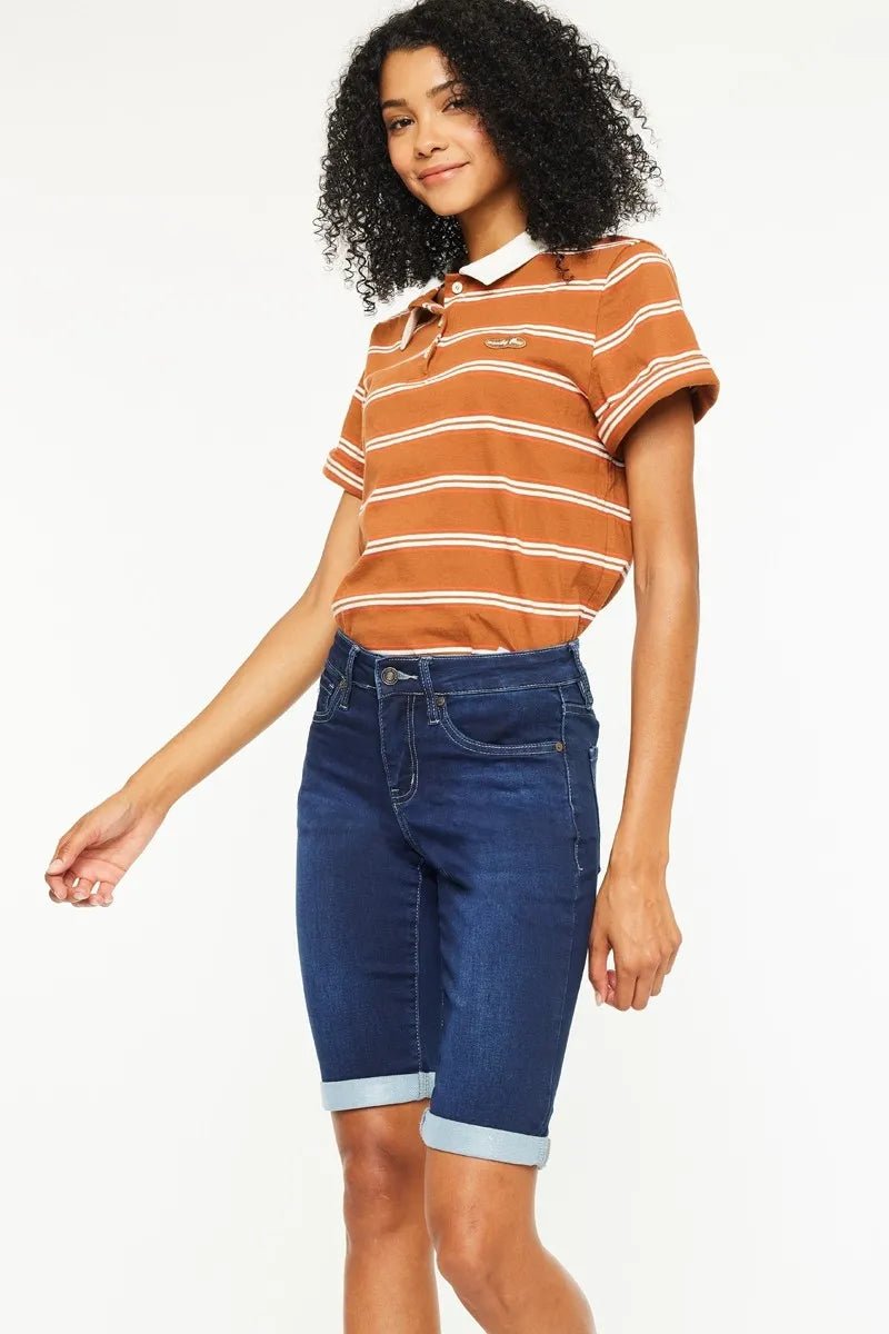 Kancan - Mid Rise Cuffed Denim Bermuda Shorts – Dark Wash