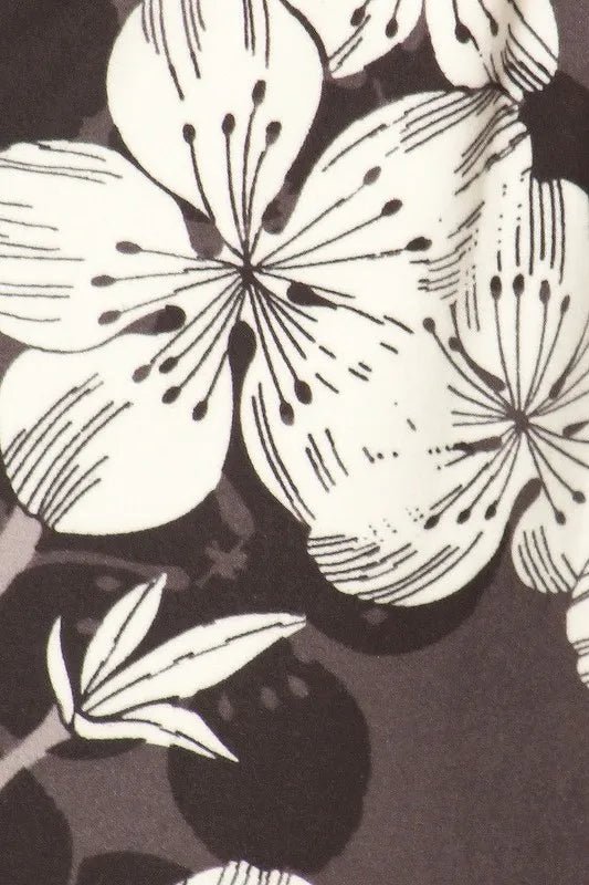 Leggings Depot - Floral Print Joggers – Black Charcoal & Ivory