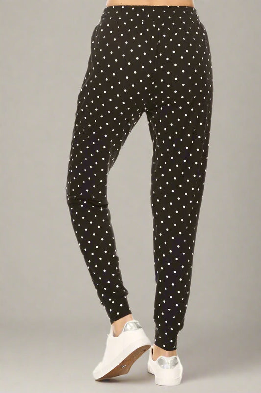 Leggings Depot - Polka Dot Joggers in Black and White