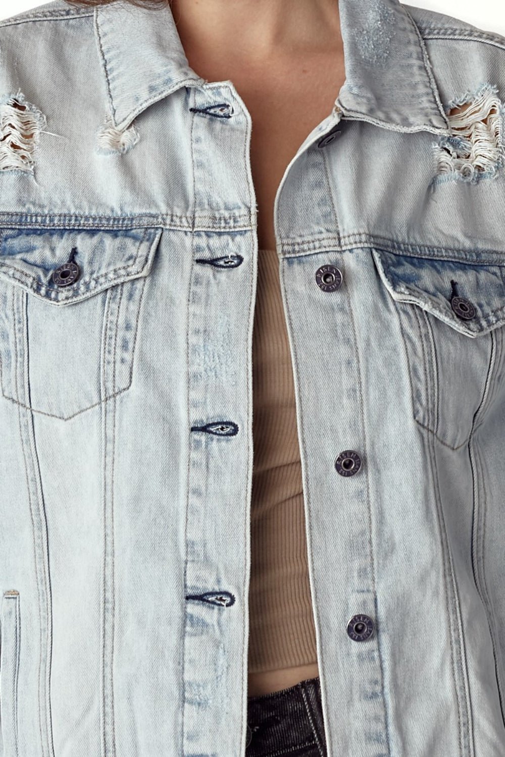 Light Wash Distressed Denim Jacket