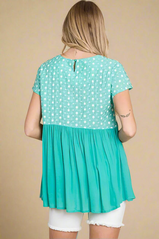 LIME N CHILI - Aqua Embroidered Babydoll Top