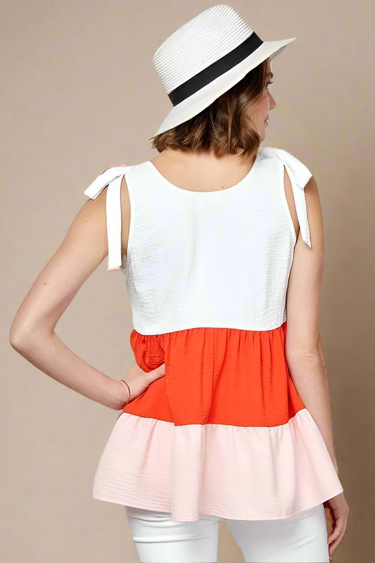LIME N CHILI - Colorblock Tie Strap Tank Top in Tangerine & White