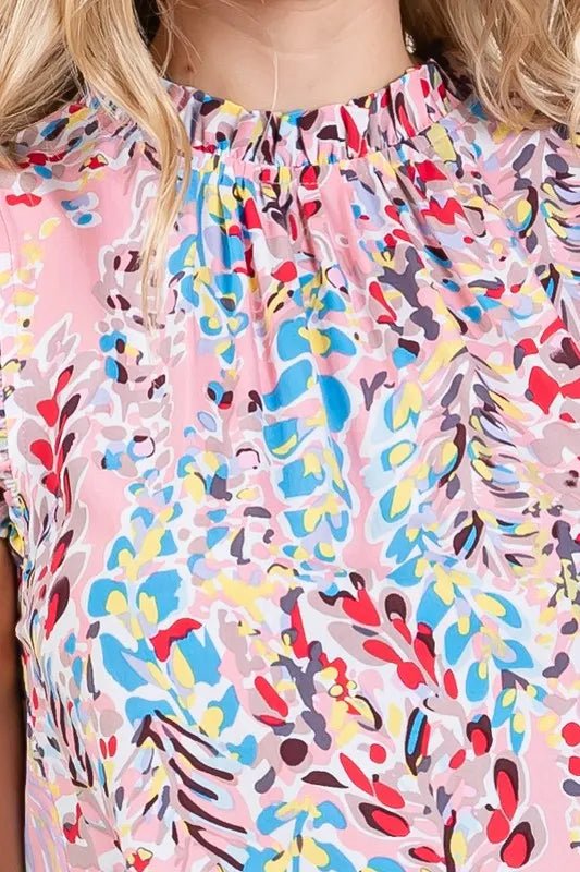 LIME N CHILI - Ruffle Sleeve Top in Tropical Leaf Print on Blush Pink