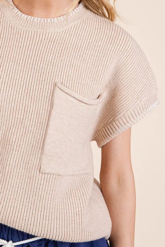 LIME N CHILI - Short Sleeve Rib Knit Sweater in Cream Sandstone