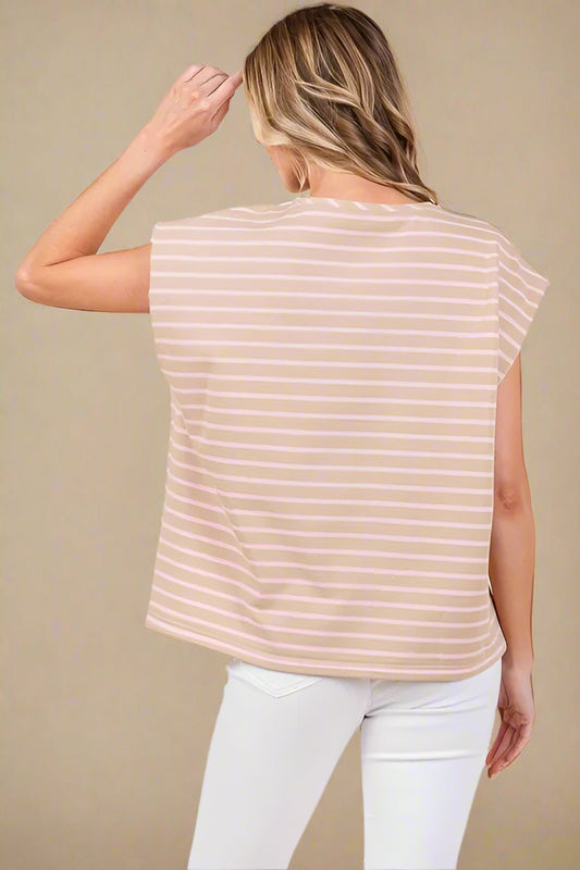 LIME N CHILI - Striped Cap Sleeve Top in Blush Taupe