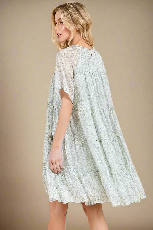 LIME N CHILI - Tiered Ruffle Babydoll Mini Dress in Mint Floral